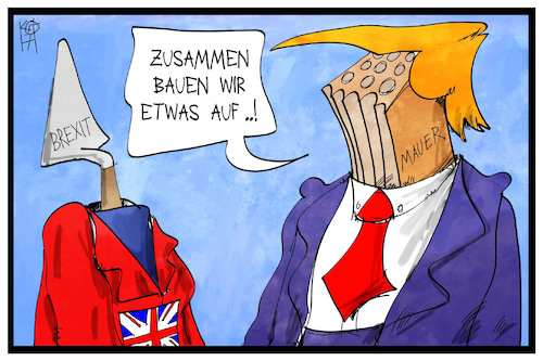Cartoon: May und Trump (medium) by Kostas Koufogiorgos tagged karikatur,koufogiorgos,illustration,cartoon,may,trump,brexit,mauer,abschottung,usa,grossbritannien,karikatur,koufogiorgos,illustration,cartoon,may,trump,brexit,mauer,abschottung,usa,grossbritannien