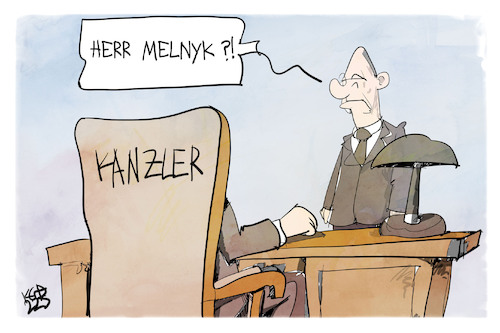 Cartoon: Melnyk kritisiert Scholz (medium) by Kostas Koufogiorgos tagged karikatur,koufogiorgos,melnyk,scholz,bundeskanzler,diplomat,botschafter,ukraine,karikatur,koufogiorgos,melnyk,scholz,bundeskanzler,diplomat,botschafter,ukraine