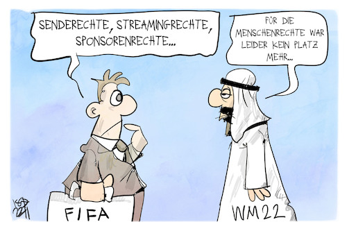 Cartoon: Menschenrechte (medium) by Kostas Koufogiorgos tagged karikatur,koufogiorgos,menschenrechte,wm,katar,fifa,fußball,übertragungsrechte,karikatur,koufogiorgos,menschenrechte,wm,katar,fifa,fußball,übertragungsrechte