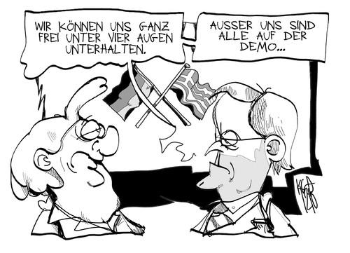 Cartoon: Merkel in Griechenland (medium) by Kostas Koufogiorgos tagged merkel,samaras,griechenland,deutschland,demonstration,europa,karikatur,kostas,koufogiorgos,merkel,samaras,griechenland,deutschland,demonstration,europa,karikatur,kostas,koufogiorgos