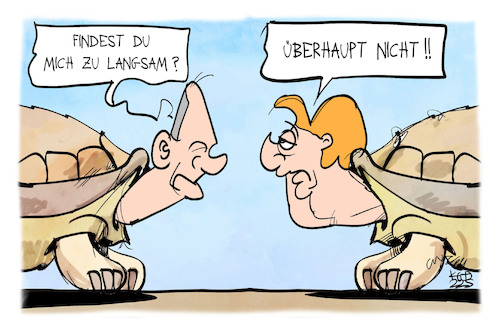 Cartoon: Merkel und Scholz (medium) by Kostas Koufogiorgos tagged karikatur,koufogiorgos,scholz,merkel,schildkröte,langsamkeit,bundeskanzler,karikatur,koufogiorgos,scholz,merkel,schildkröte,langsamkeit,bundeskanzler