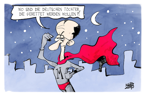 Cartoon: Merz - Retter der Töchter (medium) by Kostas Koufogiorgos tagged karikatur,koufogiorgos,merz,retter,tochter,rassismus,stadtbild,karikatur,koufogiorgos,merz,retter,tochter,rassismus,stadtbild