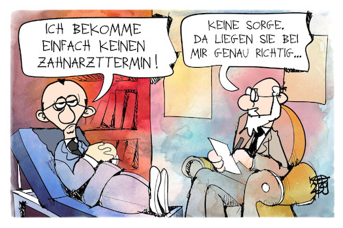 Cartoon: Merz beim Arzt (medium) by Kostas Koufogiorgos tagged karikatur,koufogiorgos,merz,zahnarzt,psychiater,populismus,karikatur,koufogiorgos,merz,zahnarzt,psychiater,populismus