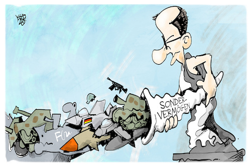 Cartoon: Merz hat Geld (medium) by Kostas Koufogiorgos tagged karikatur,koufogiorgos,sondervermögen,bundeswehr,füllhorn,merz,militär,rüstung,karikatur,koufogiorgos,sondervermögen,bundeswehr,füllhorn,merz,militär,rüstung