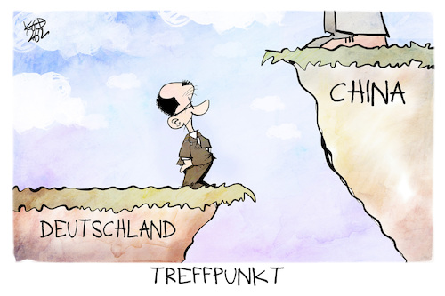 Cartoon: Merz in China (medium) by Kostas Koufogiorgos tagged karikatur,koufogiorgos,merz,china,treffpunkt,deutschland,abstand,abgrund,karikatur,koufogiorgos,merz,china,treffpunkt,deutschland,abstand,abgrund
