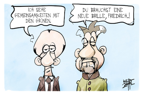 Cartoon: Merz sieht grün (medium) by Kostas Koufogiorgos tagged karikatur,koufogiorgos,merz,grün,partei,cdu,söder,brille,karikatur,koufogiorgos,merz,grün,partei,cdu,söder,brille