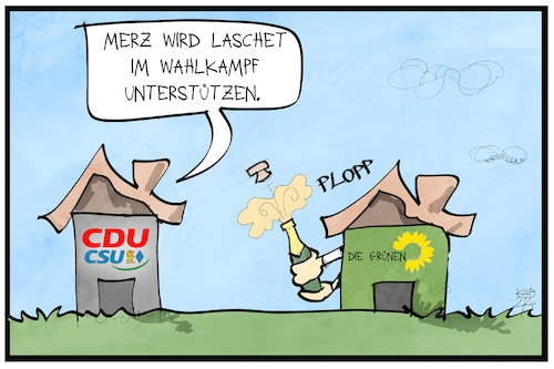 Cartoon: Merz und Laschet (medium) by Kostas Koufogiorgos tagged karikatur,koufogiorgos,illustration,cartoon,wahlkampf,merz,laschet,cdu,gruene,haus,partei,feier,karikatur,koufogiorgos,illustration,cartoon,wahlkampf,merz,laschet,cdu,gruene,haus,partei,feier