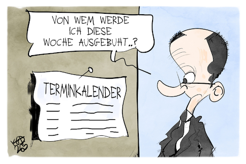 Cartoon: Merzens Wochenplaner (medium) by Kostas Koufogiorgos tagged karikatur,koufogiorgos,merz,terminkalender,woche,buh,kanzler,karikatur,koufogiorgos,merz,terminkalender,woche,buh,kanzler