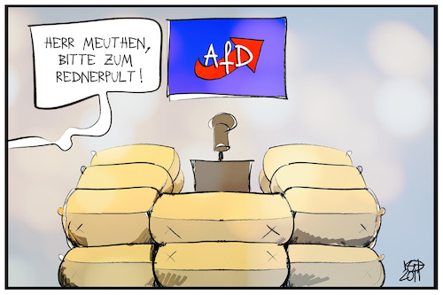 Cartoon: Meuthen unter Beschuss (medium) by Kostas Koufogiorgos tagged karikatur,koufogiorgos,illustration,cartoon,meuthen,afd,parteitag,kalkar,beschuss,schutz,schießen,rednerpult,innenpolitik,partei,karikatur,koufogiorgos,illustration,cartoon,meuthen,afd,parteitag,kalkar,beschuss,schutz,schießen,rednerpult,innenpolitik,partei