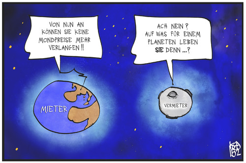 Cartoon: Mietpreisbremse (medium) by Kostas Koufogiorgos tagged karikatur,koufogiorgos,illustration,cartoon,mond,erde,planet,mietpreisbremse,mieter,vermieter,weltall,geld,verbraucherschutz,wohnen,miete,politik,karikatur,koufogiorgos,illustration,cartoon,mond,erde,planet,mietpreisbremse,mieter,vermieter,weltall,geld,verbraucherschutz,wohnen,miete,politik