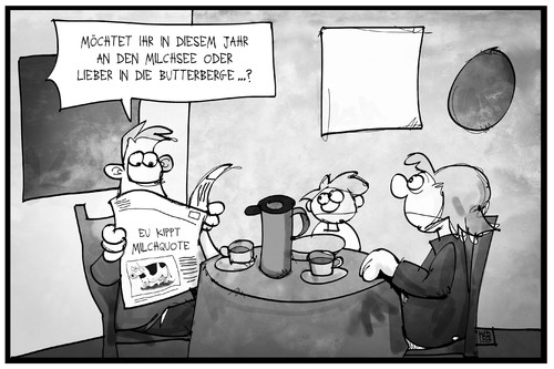 Cartoon: Milchquote (medium) by Kostas Koufogiorgos tagged karikatur,koufogiorgos,illustration,cartoon,eu,milch,quote,zeitung,urlaub,ferien,planung,butterberg,milchsee,lebensmittel,regulierung,europa,milchwirtschaft,landwirtschaft,politik,karikatur,koufogiorgos,illustration,cartoon,eu,milch,quote,zeitung,urlaub,ferien,planung,butterberg,milchsee,lebensmittel,regulierung,europa,milchwirtschaft,landwirtschaft,politik