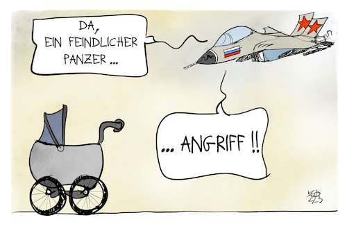 Cartoon: Militärische Ziele (medium) by Kostas Koufogiorgos tagged karikatur,koufogiorgos,russland,flugzeug,bombardierung,militär,armee,kinderwagen,kriegsverbrechen,ziel,angriff,panzer,karikatur,koufogiorgos,russland,flugzeug,bombardierung,militär,armee,kinderwagen,kriegsverbrechen,ziel,angriff,panzer