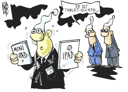 Cartoon: Mini iPad (medium) by Kostas Koufogiorgos tagged koufogiorgos,kostas,karikatur,computer,wirtschaft,michel,sucht,tablet,mini,apple,ipad,mali,bundeswehr,afghanistan,reisebüro,geschäft,einsatz,konflikt,krieg,afrika,karikatur,kostas,koufogiorgos