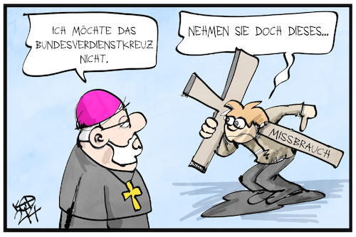 Cartoon: Missbrauchsskandal (medium) by Kostas Koufogiorgos tagged karikatur,koufogiorgos,illustration,cartoon,missbrauch,kirche,katholisch,kardinal,marx,opfer,kreuz,verdienstkreuz,würdenträger,religion,karikatur,koufogiorgos,illustration,cartoon,missbrauch,kirche,katholisch,kardinal,marx,opfer,kreuz,verdienstkreuz,würdenträger,religion