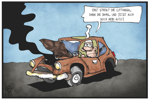 Cartoon: Mobilitäts-Streik (medium) by Kostas Koufogiorgos tagged karikatur,koufogiorgos,illustration,cartoon,lufthansa,bahn,auto,streikt,defekt,panne,michel,mobilität,verkehr,karikatur,koufogiorgos,illustration,cartoon,lufthansa,bahn,auto,streikt,defekt,panne,michel,mobilität,verkehr