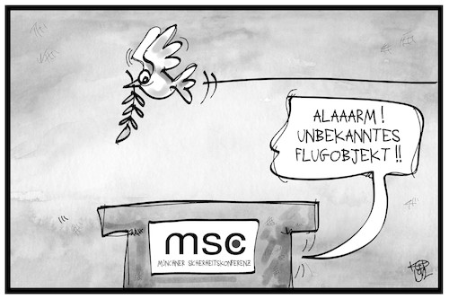 Cartoon: MSC (medium) by Kostas Koufogiorgos tagged karikatur,koufogiorgos,illustration,cartoon,msc,münchen,2019,frieden,friedenstaube,ufo,sicherheitskonferenz,tagung,karikatur,koufogiorgos,illustration,cartoon,msc,münchen,2019,frieden,friedenstaube,ufo,sicherheitskonferenz,tagung