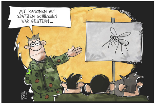 Cartoon: Mücken-Bekämpfung (medium) by Kostas Koufogiorgos tagged karikatur,koufogiorgos,illustration,cartoon,zika,muecke,virus,armee,militär,kanone,spatzen,kampf,krankheit,karikatur,koufogiorgos,illustration,cartoon,zika,muecke,virus,armee,militär,kanone,spatzen,kampf,krankheit