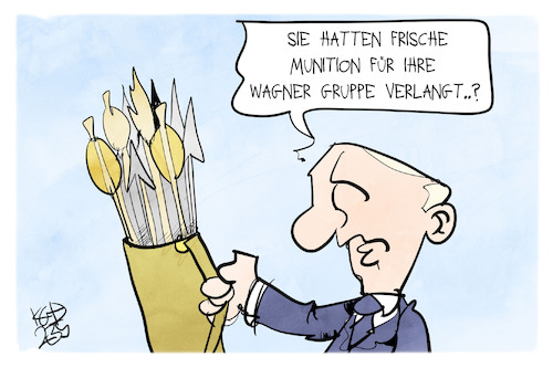 Cartoon: Munition für Gruppe Wagner (medium) by Kostas Koufogiorgos tagged karikatur,koufogiorgos,wagner,munition,putin,pfeil,krieg,ukraine,karikatur,koufogiorgos,wagner,munition,putin,pfeil,krieg,ukraine