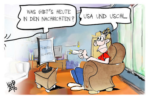 Cartoon: Nachrichten des Tages (medium) by Kostas Koufogiorgos tagged karikatur,koufogiorgos,nachrichten,usa,uschi,fernsehen,tv,duell,eu,gipfel,karikatur,koufogiorgos,nachrichten,usa,uschi,fernsehen,tv,duell,eu,gipfel