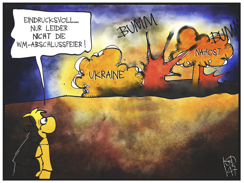 Cartoon: Nahost-Konflikt (medium) by Kostas Koufogiorgos tagged karikatur,koufogiorgos,cartoon,illustration,nahost,konflikt,krieg,hamas,gaza,israel,explosion,feuer,abschlussfeier,wm,sport,karikatur,koufogiorgos,cartoon,illustration,nahost,konflikt,krieg,hamas,gaza,israel,explosion,feuer,abschlussfeier,wm,sport