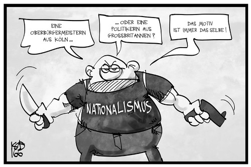 Cartoon: Nationalismus (medium) by Kostas Koufogiorgos tagged karikatur,koufogiorgos,illustration,cartoon,nationalismus,attentat,reker,cox,köln,oberbürgermeisterin,uk,labour,grossbritannien,karikatur,koufogiorgos,illustration,cartoon,nationalismus,attentat,reker,cox,köln,oberbürgermeisterin,uk,labour,grossbritannien