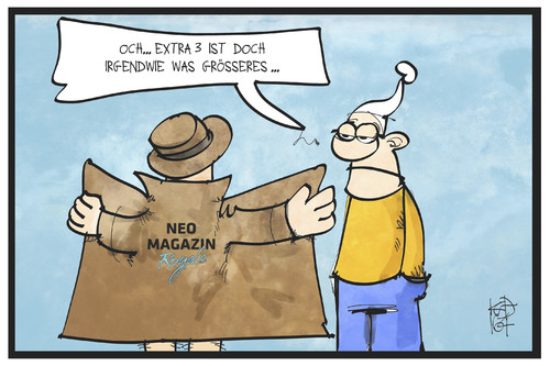 Cartoon: Neo Magazin Royale und Extra 3 (medium) by Kostas Koufogiorgos tagged karikatur,koufogiorgos,illustration,cartoon,boehmermann,extra,drei,satire,neo,magazin,royale,zdf,aufmerksamkeit,exhibitionist,comedian,karikatur,koufogiorgos,illustration,cartoon,boehmermann,extra,drei,satire,neo,magazin,royale,zdf,aufmerksamkeit,exhibitionist,comedian