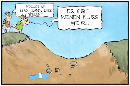 Cartoon: Niedrigwasser (medium) by Kostas Koufogiorgos tagged karikatur,koufogiorgos,illustration,cartoon,niedrigwasser,fluss,hitze,welle,dürre,wetter,klima,paar,unterhaltung,spiel,karikatur,koufogiorgos,illustration,cartoon,niedrigwasser,fluss,hitze,welle,dürre,wetter,klima,paar,unterhaltung,spiel