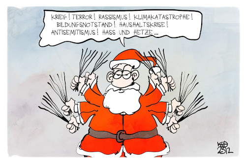 Cartoon: Nikolaustag 2023 (medium) by Kostas Koufogiorgos tagged karikatur,koufogiorgos,nikolaustag,rute,strafe,krieg,terror,katastrophe,karikatur,koufogiorgos,nikolaustag,rute,strafe,krieg,terror,katastrophe