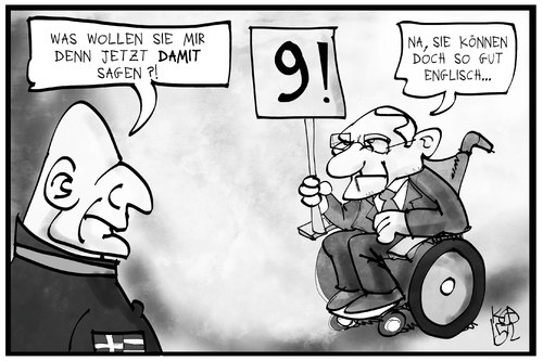 Cartoon: Nine! (medium) by Kostas Koufogiorgos tagged karikatur,koufogiorgos,illustration,cartoon,varoufakis,schaeuble,nine,nein,konflikt,griechenland,deutschland,finanzminister,politik,karikatur,koufogiorgos,illustration,cartoon,varoufakis,schaeuble,nine,nein,konflikt,griechenland,deutschland,finanzminister,politik