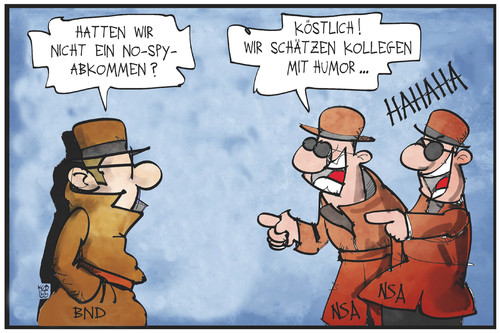 Cartoon: No-Spy-Abkommen (medium) by Kostas Koufogiorgos tagged karikatur,koufogiorgos,illustration,cartoon,no,spy,abkommen,bnd,nsa,agent,spion,spionage,witz,kollege,geheimdienst,nachrichtendienst,politik,karikatur,koufogiorgos,illustration,cartoon,no,spy,abkommen,bnd,nsa,agent,spion,spionage,witz,kollege,geheimdienst,nachrichtendienst,politik