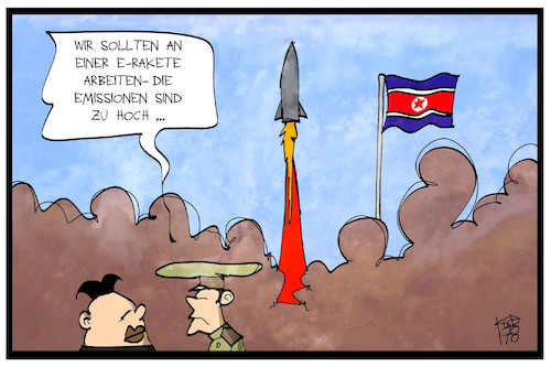 Cartoon: Nordkorea (medium) by Kostas Koufogiorgos tagged karikatur,koufogiorgos,illustration,cartoon,nordkorea,rakete,atom,nuklear,emission,erakete,elektro,kim,diktator,umwelt,verschmutzung,abgase,karikatur,koufogiorgos,illustration,cartoon,nordkorea,rakete,atom,nuklear,emission,erakete,elektro,kim,diktator,umwelt,verschmutzung,abgase