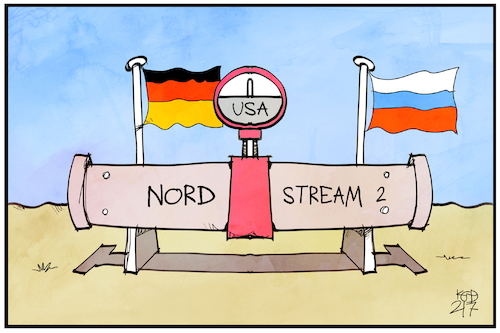 Cartoon: Nordstream 2 (medium) by Kostas Koufogiorgos tagged karikatur,koufogiorgos,illustration,cartoon,pipeline,nordstream,usa,russland,deutschland,karikatur,koufogiorgos,illustration,cartoon,pipeline,nordstream,usa,russland,deutschland