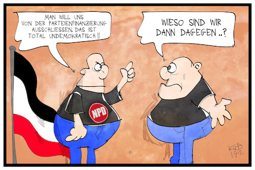 Cartoon: NPD (medium) by Kostas Koufogiorgos tagged karikatur,koufogiorgos,illustration,cartoon,npd,partei,parteienfinanzierung,geld,undemokratisch,neonazi,rechtsextremismus,karikatur,koufogiorgos,illustration,cartoon,npd,partei,parteienfinanzierung,geld,undemokratisch,neonazi,rechtsextremismus