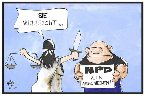 Cartoon: NPD abschieben! (medium) by Kostas Koufogiorgos tagged karikatur,koufogiorgos,illustration,cartoon,npd,partei,neonazi,rechtsextremismus,justitia,abschieben,justiz,gericht,verbot,verbotsferfahren,verfassung,karikatur,koufogiorgos,illustration,cartoon,npd,partei,neonazi,rechtsextremismus,justitia,abschieben,justiz,gericht,verbot,verbotsferfahren,verfassung