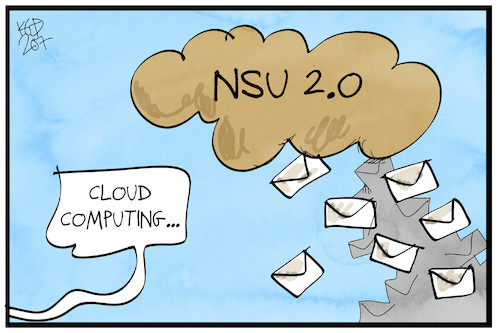 Cartoon: NSU 2.0 (medium) by Kostas Koufogiorgos tagged karikatur,koufogiorgos,illustration,cartoon,drohbrief,nsu,terrorismus,drohbriefe,mails,cloud,computing,karikatur,koufogiorgos,illustration,cartoon,drohbrief,nsu,terrorismus,drohbriefe,mails,cloud,computing