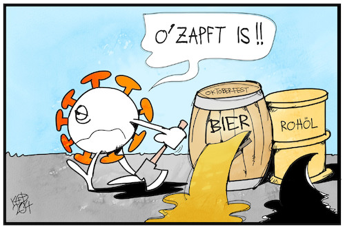 Cartoon: O zapft is! (medium) by Kostas Koufogiorgos tagged karikatur,koufogiorgos,illustration,cartoon,oktoberfest,öl,ölpreis,corona,pandemie,ozapftis,lockdown,wirtschaft,karikatur,koufogiorgos,illustration,cartoon,oktoberfest,öl,ölpreis,corona,pandemie,ozapftis,lockdown,wirtschaft