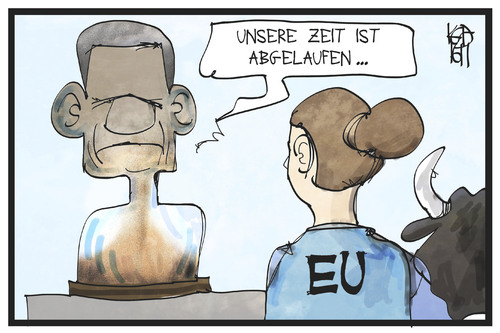 Cartoon: Obamas Abschied in Europa (medium) by Kostas Koufogiorgos tagged karikatur,koufogiorgos,illustration,cartoon,obama,eu,europa,stier,zeit,sanduhr,verinnen,sand,usa,präsident,karikatur,koufogiorgos,illustration,cartoon,obama,eu,europa,stier,zeit,sanduhr,verinnen,sand,usa,präsident