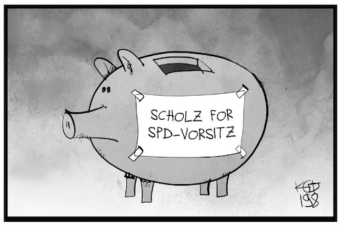 Cartoon: Olaf Scholz (medium) by Kostas Koufogiorgos tagged karikatur,koufogiorgos,illustration,cartoon,scholz,spd,vorsitz,sozialdemokraten,partei,sparschwein,finanzminister,karikatur,koufogiorgos,illustration,cartoon,scholz,spd,vorsitz,sozialdemokraten,partei,sparschwein,finanzminister