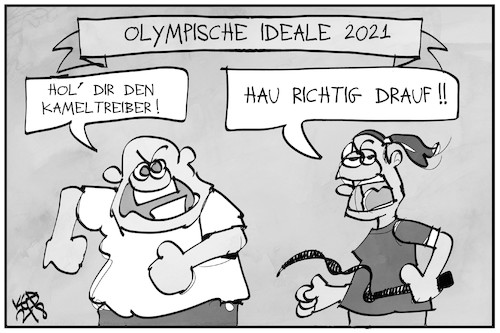 Cartoon: Olympische Ideale (medium) by Kostas Koufogiorgos tagged karikatur,koufogiorgos,illustration,cartoon,pferd,kameltreiber,fünfkampf,ideal,olympia,sport,tierquälerei,karikatur,koufogiorgos,illustration,cartoon,pferd,kameltreiber,fünfkampf,ideal,olympia,sport,tierquälerei