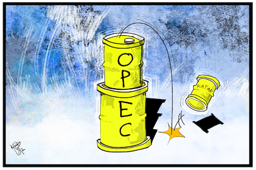Cartoon: OPEC (medium) by Kostas Koufogiorgos tagged karikatur,koufogiorgos,illustration,cartoon,opec,katar,öl,kartell,ölförderung,energie,rohstoff,karikatur,koufogiorgos,illustration,cartoon,opec,katar,öl,kartell,ölförderung,energie,rohstoff