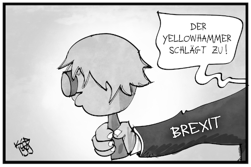 Cartoon: Operation Yellowhammer (medium) by Kostas Koufogiorgos tagged karikatur,koufogiorgos,illustration,cartoon,yellowhammer,johnson,brexit,worst,case,uk,premier,grossbritannien,karikatur,koufogiorgos,illustration,cartoon,yellowhammer,johnson,brexit,worst,case,uk,premier,grossbritannien