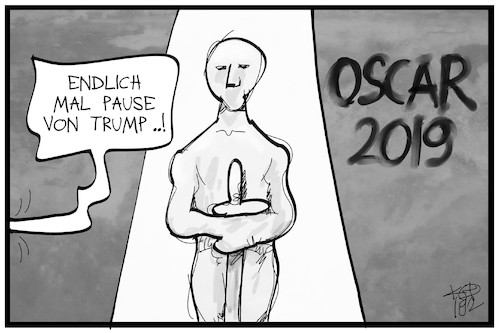 Cartoon: Oscars 2019 (medium) by Kostas Koufogiorgos tagged karikatur,koufogiorgos,illustration,cartoon,oscar,preisverleihung,academy,award,usa,trump,show,business,schauspieler,kunst,darsteller,karikatur,koufogiorgos,illustration,cartoon,oscar,preisverleihung,academy,award,usa,trump,show,business,schauspieler,kunst,darsteller