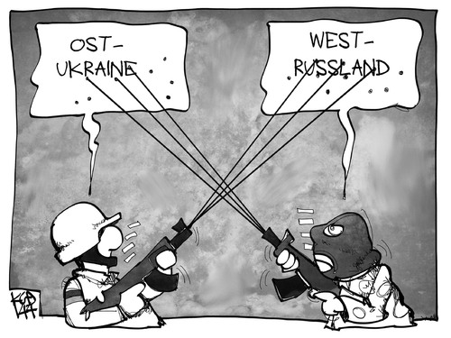 Cartoon: Ost-Ukraine vs. West-Russland (medium) by Kostas Koufogiorgos tagged karikatur,koufogiorgos,illustration,cartoon,politik,ukraine,ostukraine,westrussland,russland,soldaten,krieg,konflikt,territorium,grenze,waffe,gewehr,aufstand,aktivist,armee,militär,karikatur,koufogiorgos,illustration,cartoon,politik,ukraine,ostukraine,westrussland,russland,soldaten,krieg,konflikt,territorium,grenze,waffe,gewehr,aufstand,aktivist,armee,militär