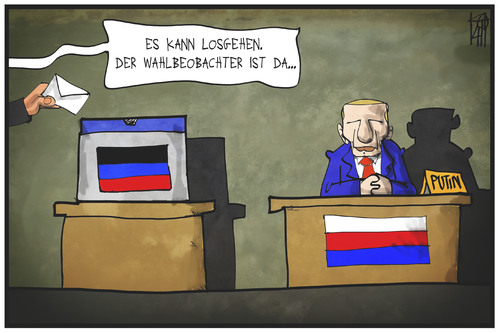 Cartoon: Ostukraine (medium) by Kostas Koufogiorgos tagged karikatur,koufogiorgos,illustration,cartoon,wahl,ukraine,putin,wahlbeobachter,urne,russland,politik,karikatur,koufogiorgos,illustration,cartoon,wahl,ukraine,putin,wahlbeobachter,urne,russland,politik