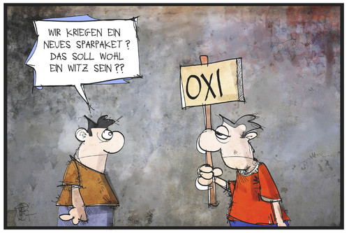 Cartoon: OXI (medium) by Kostas Koufogiorgos tagged karikatur,koufogiorgos,illustration,cartoon,griechenland,oxi,referendum,protest,demonstration,europa,schuldenkrise,wirtschaft,politik,karikatur,koufogiorgos,illustration,cartoon,griechenland,oxi,referendum,protest,demonstration,europa,schuldenkrise,wirtschaft,politik