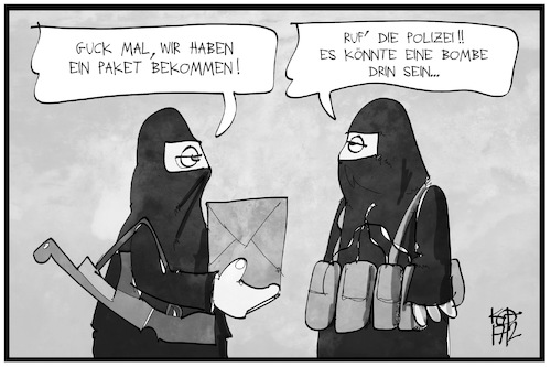 Cartoon: Paket-Anschlag (medium) by Kostas Koufogiorgos tagged karikatur,koufogiorgos,illustration,cartoon,paket,terrorismus,terrorist,bombe,polizei,anschlag,gefahr,karikatur,koufogiorgos,illustration,cartoon,paket,terrorismus,terrorist,bombe,polizei,anschlag,gefahr