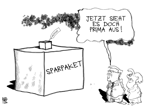 Cartoon: Pakete (medium) by Kostas Koufogiorgos tagged fiskalpakt,koalition,regierung,cdu,csu,fdp,grüne,spd,sparpaket,wachstumspaket,wachstum,merkel,steinmeier,karikatur,kostas,koufogiorgos,fiskalpakt,koalition,regierung,cdu,csu,spd,sparpaket,merkel,steinmeier