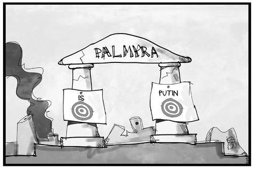 Cartoon: Palmyra (medium) by Kostas Koufogiorgos tagged karikatur,koufogiorgos,illustration,cartoon,palmyra,syrien,russland,is,terrorismus,kulturgut,unesco,kulturerbe,ruine,antike,ziel,zielscheibe,angriff,krieg,konflikt,karikatur,koufogiorgos,illustration,cartoon,palmyra,syrien,russland,is,terrorismus,kulturgut,unesco,kulturerbe,ruine,antike,ziel,zielscheibe,angriff,krieg,konflikt