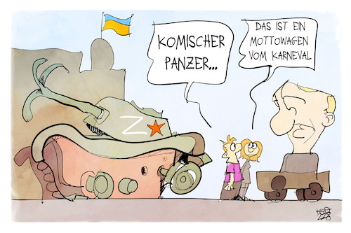 Cartoon: Panzer-Ausstellung in Kiew (medium) by Kostas Koufogiorgos tagged karikatur,koufogiorgos,panzer,ukraine,putin,karneval,narr,kiew,mottowagen,karikatur,koufogiorgos,panzer,ukraine,putin,karneval,narr,kiew,mottowagen