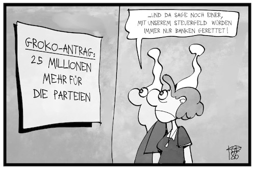 Cartoon: Parteienfinanzierung (medium) by Kostas Koufogiorgos tagged karikatur,koufogiorgos,illustration,cartoon,partei,parteienfinanzierung,groko,spd,cdu,csu,michel,steuergeld,steuerzahler,rettung,banken,demokratie,geld,karikatur,koufogiorgos,illustration,cartoon,partei,parteienfinanzierung,groko,spd,cdu,csu,michel,steuergeld,steuerzahler,rettung,banken,demokratie,geld